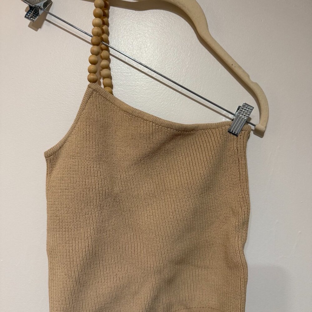 ✨🤎 Zara Asymmetric Beaded Knit Top – Tan - Size M 🤎✨ - Picture 3 of 6